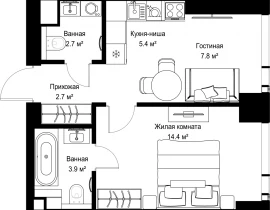 1-комнатная квартира, 36.97 м2 , 4 этаж, ул. Верейская, 29/42 - фото 1