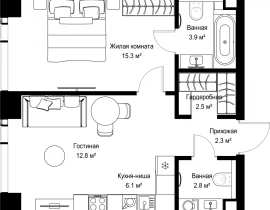 1-комнатная квартира, 45.77 м2 , 52 этаж, ул. Верейская, 29/42 - фото 1