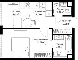 1-комнатная квартира, 37.58 м2 , 60 этаж, ул. Верейская, 29/42 - фото 1