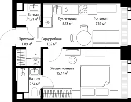 1-комнатная квартира, 36.21 м2 , 61 этаж, ул. Верейская, 29/42 - фото 1