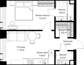 1-комнатная квартира, 43.75 м2 , 61 этаж, ул. Верейская, 29/42 - фото 1
