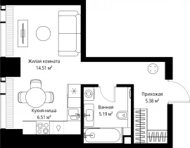 1-комнатная квартира, 31.59 м2 , 6 этаж, ул. Верейская, 29/42 - фото 1