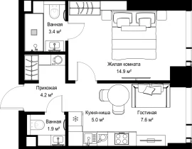 1-комнатная квартира, 36.92 м2 , 6 этаж, ул. Верейская, 29/42 - фото 1