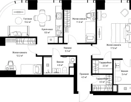 3-комнатная квартира, 85.41 м2 , 8 этаж, ул. Верейская, 29/42 - фото 1