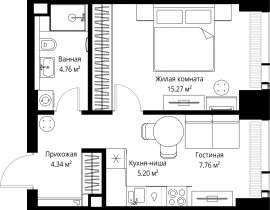 1-комнатная квартира, 37.33 м2 , 8 этаж, ул. Верейская, 29/42 - фото 1