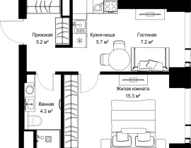 1-комнатная квартира, 37.76 м2 , 8 этаж, ул. Верейская, 29/42 - фото 1