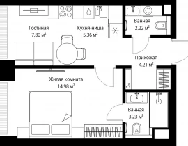 1-комнатная квартира, 37.8 м2 , 9 этаж, ул. Верейская, 29/42 - фото 1