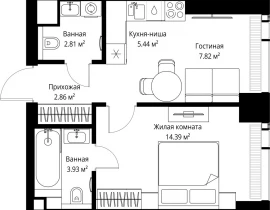 1-комнатная квартира, 37.25 м2 , 9 этаж, ул. Верейская, 29/42 - фото 1
