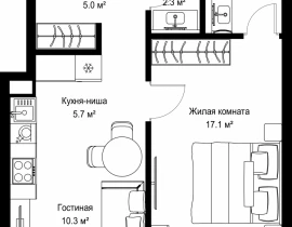 1-комнатная квартира, 44.54 м2 , 9 этаж, ул. Верейская, 29/42 - фото 1