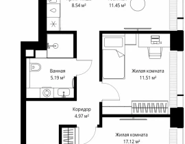 2-комнатная квартира, 65.01 м2 , 12 этаж, ул. Верейская, 29/42 - фото 1