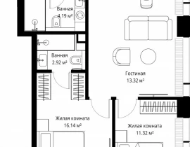 2-комнатная квартира, 65.49 м2 , 18 этаж, ул. Верейская, 29/42 - фото 1