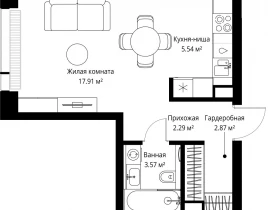 1-комнатная квартира, 32.18 м2 , 21 этаж, ул. Верейская, 29/42 - фото 1