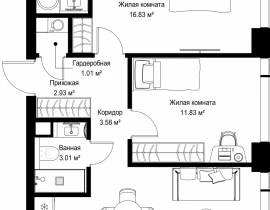 2-комнатная квартира, 60.71 м2 , 23 этаж, ул. Верейская, 29/42 - фото 1