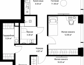 2-комнатная квартира, 69.9 м2 , 24 этаж, ул. Верейская, 29/42 - фото 1