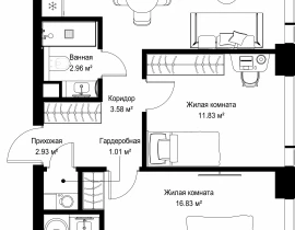 2-комнатная квартира, 60.43 м2 , 24 этаж, ул. Верейская, 29/42 - фото 1