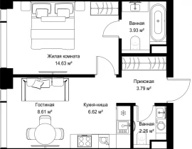 1-комнатная квартира, 39.84 м2 , 24 этаж, ул. Верейская, 29/42 - фото 1