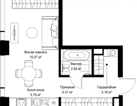 1-комнатная квартира, 32.21 м2 , 27 этаж, ул. Верейская, 29/42 - фото 1