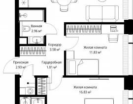 2-комнатная квартира, 60.43 м2 , 27 этаж, ул. Верейская, 29/42 - фото 1