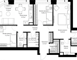 3-комнатная квартира, 90.94 м2 , 2 этаж, ул. Верейская, 29/42 - фото 1
