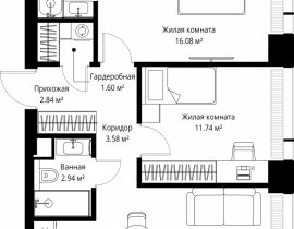 2-комнатная квартира, 60.07 м2 , 2 этаж, ул. Верейская, 29/42 - фото 1