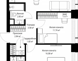 2-комнатная квартира, 59.75 м2 , 2 этаж, ул. Верейская, 29/42 - фото 1