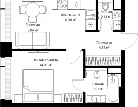 1-комнатная квартира, 39.03 м2 , 2 этаж, ул. Верейская, 29/42 - фото 1