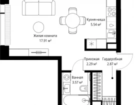 1-комнатная квартира, 32.18 м2 , 30 этаж, ул. Верейская, 29/42 - фото 1