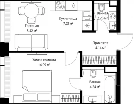 1-комнатная квартира, 40.18 м2 , 30 этаж, ул. Верейская, 29/42 - фото 1