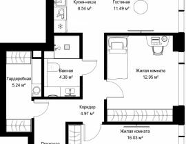 2-комнатная квартира, 69.9 м2 , 33 этаж, ул. Верейская, 29/42 - фото 1