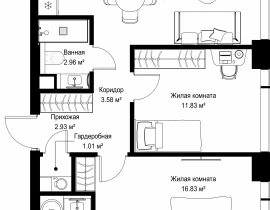 2-комнатная квартира, 60.43 м2 , 33 этаж, ул. Верейская, 29/42 - фото 1