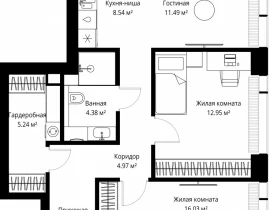 2-комнатная квартира, 69.9 м2 , 35 этаж, ул. Верейская, 29/42 - фото 1