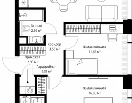 2-комнатная квартира, 60.43 м2 , 35 этаж, ул. Верейская, 29/42 - фото 1