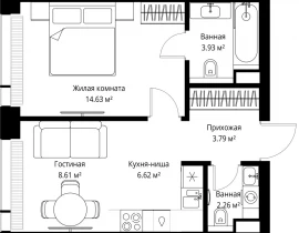 1-комнатная квартира, 39.84 м2 , 35 этаж, ул. Верейская, 29/42 - фото 1