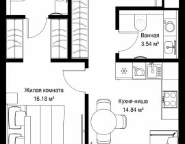 1-комнатная квартира, 46.59 м2 , 36 этаж, ул. Верейская, 29/42 - фото 1