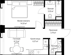 1-комнатная квартира, 39.01 м2 , 36 этаж, ул. Верейская, 29/42 - фото 1