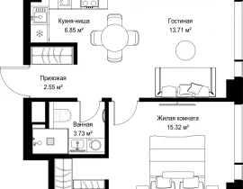 1-комнатная квартира, 42.16 м2 , 38 этаж, ул. Верейская, 29/42 - фото 1