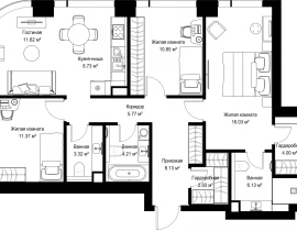 3-комнатная квартира, 91.09 м2 , 3 этаж, ул. Верейская, 29/42 - фото 1