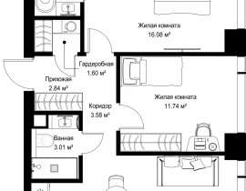 2-комнатная квартира, 60.2 м2 , 3 этаж, ул. Верейская, 29/42 - фото 1