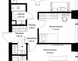 2-комнатная квартира, 59.87 м2 , 3 этаж, ул. Верейская, 29/42 - фото 1