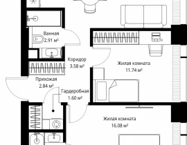 2-комнатная квартира, 59.87 м2 , 3 этаж, ул. Верейская, 29/42 - фото 1