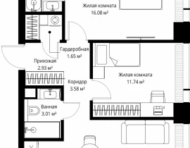 2-комнатная квартира, 60.44 м2 , 4 этаж, ул. Верейская, 29/42 - фото 1