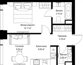 1-комнатная квартира, 39.06 м2 , 4 этаж, ул. Верейская, 29/42 - фото 1