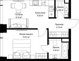 1-комнатная квартира, 39.38 м2 , 4 этаж, ул. Верейская, 29/42 - фото 1
