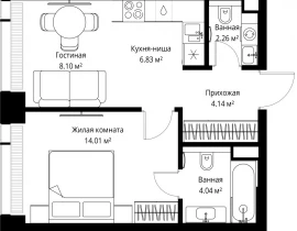 1-комнатная квартира, 39.38 м2 , 4 этаж, ул. Верейская, 29/42 - фото 1