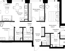 3-комнатная квартира, 92.14 м2 , 6 этаж, ул. Верейская, 29/42 - фото 1