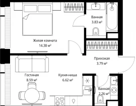 1-комнатная квартира, 39.47 м2 , 6 этаж, ул. Верейская, 29/42 - фото 1