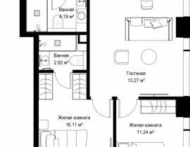 2-комнатная квартира, 64.99 м2 , 9 этаж, ул. Верейская, 29/42 - фото 1