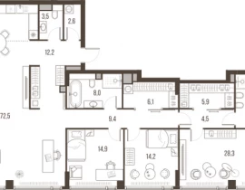 4-комнатная квартира, 193.2 м2 , 32 этаж, Летниковская, 11 - фото 1