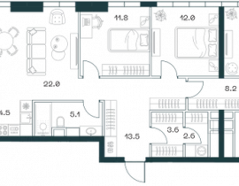 4-комнатная квартира, 106.2 м2 , 17 этаж, Орджоникидзе, 10 - фото 1
