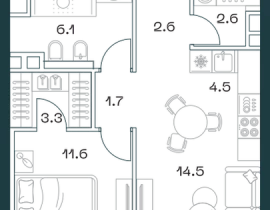 2-комнатная квартира, 46.9 м2 , 2 этаж, Орджоникидзе, 10 - фото 1